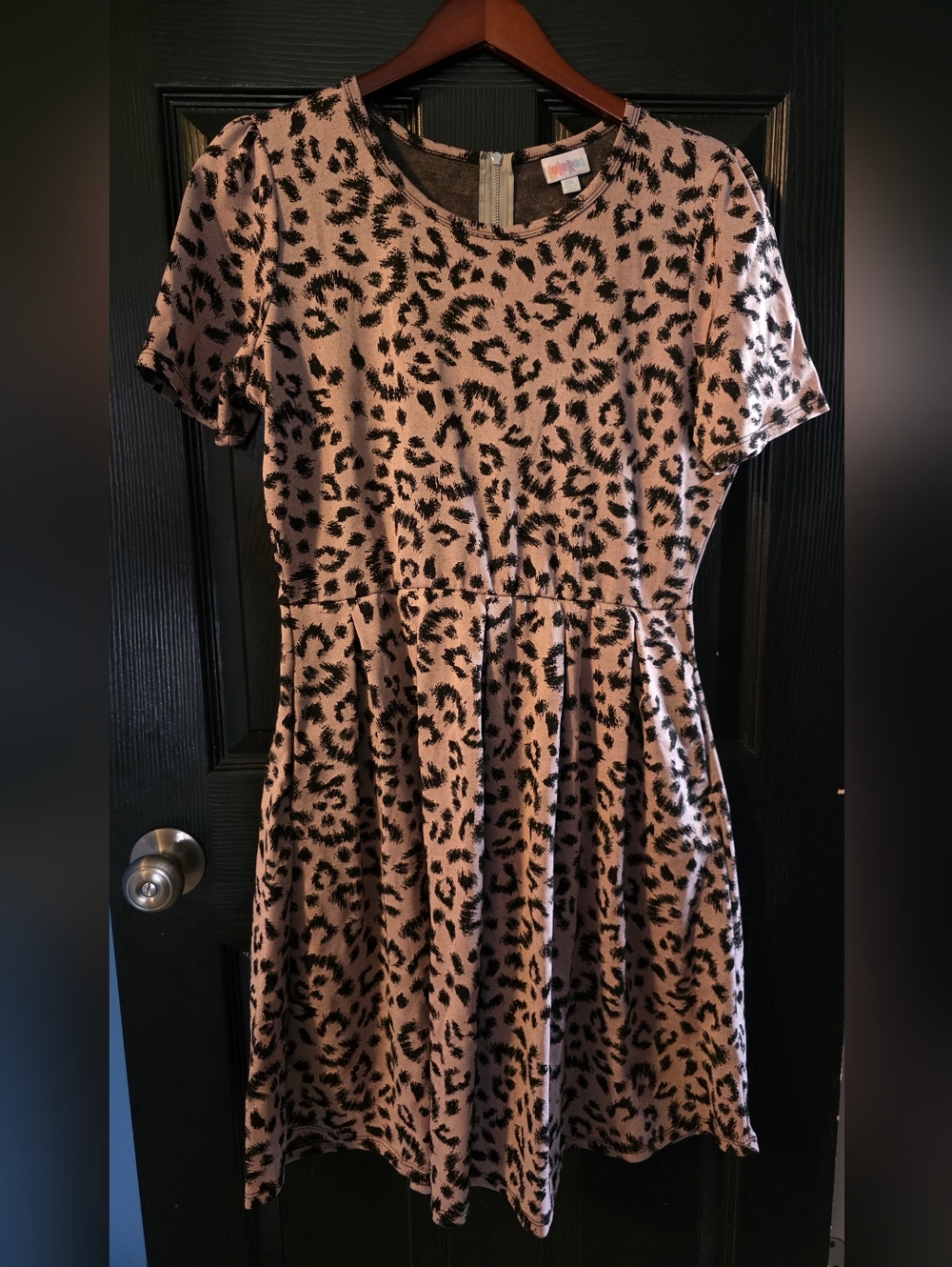 LuLaRoe Short Sleeve Leopard Print Dress - Purplish Grey And Black